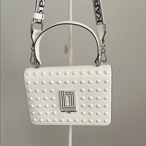 Karl Lagerfeld White Embossed Shoulder Bag